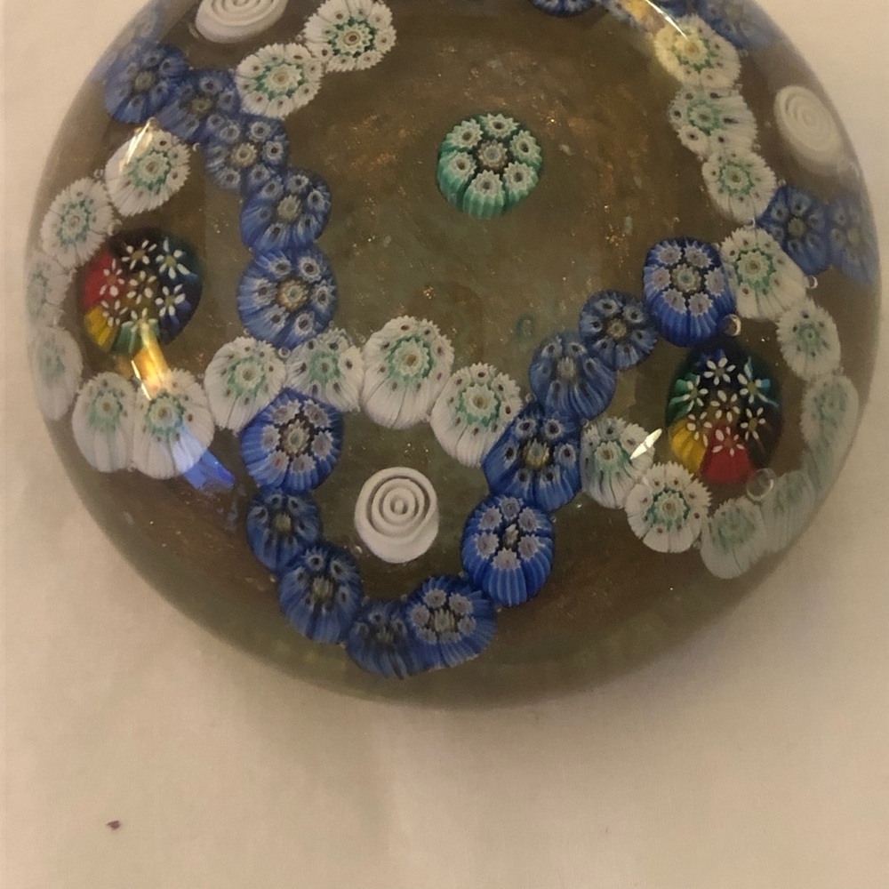 Millefiori Paperweight Vintage Blue White Green Red Floral Star Pattern GORGEOUS - Picture 4 of 12